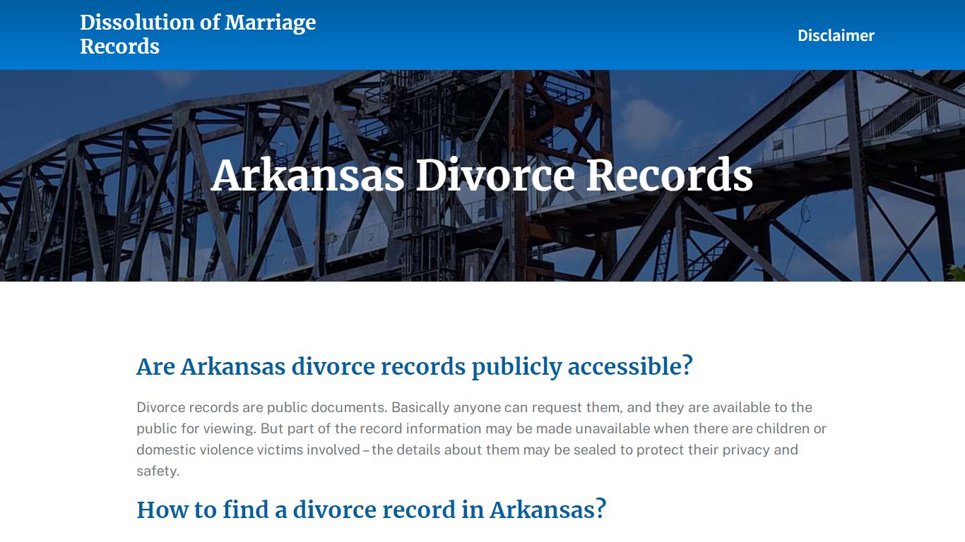 Arkansas Divorce Records - Dissolution of Marriage Records